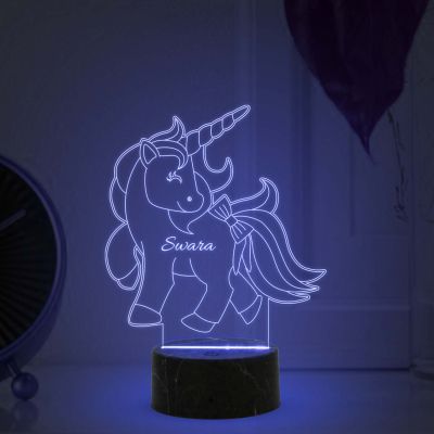 3D Illusion Unicorn Horse  Night Lamp with Warm White Light Customized with Name Gifts for Kids ,Bedroom Decoration